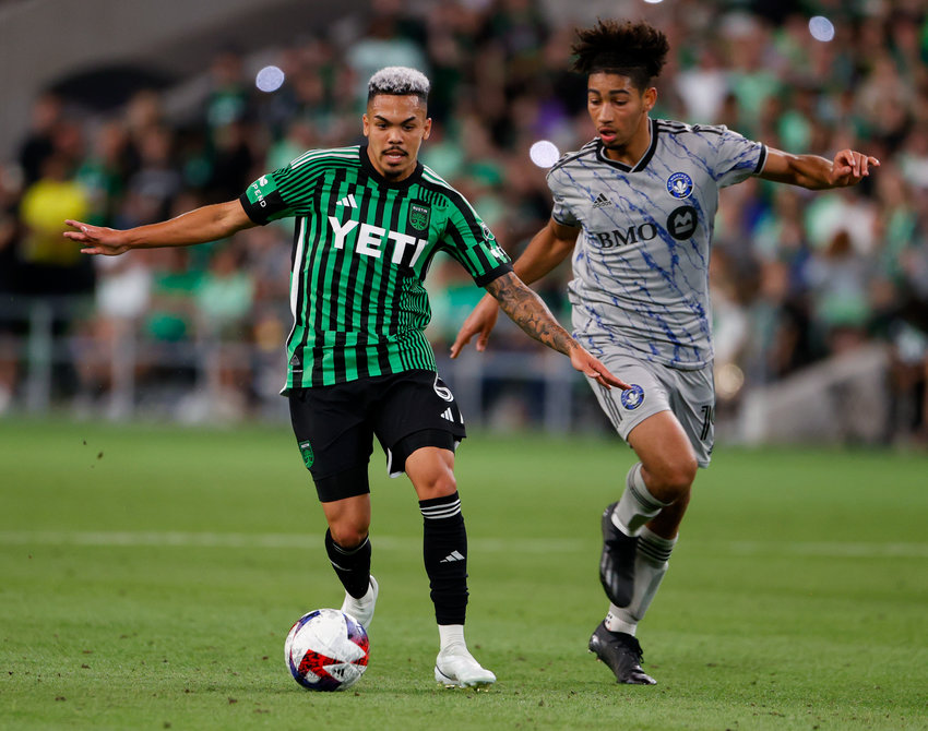 Austin FC midfielder Daniel Pereira (6) moves the ball during an MLS soccer game between Austin FC and CF Montreal on Mar. 4, 2023, in Austin. Austin FC won, 1-0.