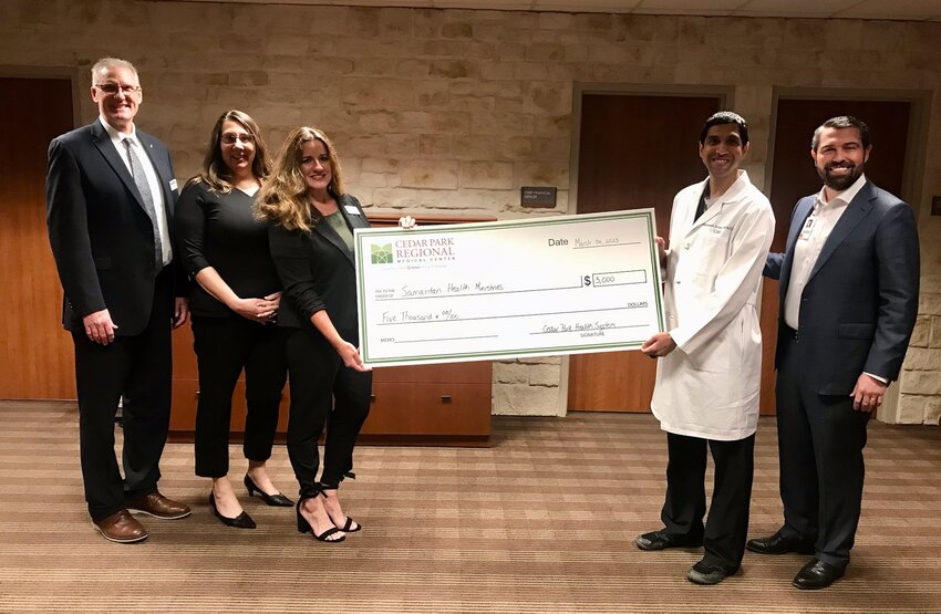 Left to right: John Clark, Executive Director of Samaritan Health Ministries, Andrea Goebel, Patient Liaison Coordinator, Betsy Hindes, Director of Development and Major Gifts, Dr. Maneesh Amancharla, Chief of Staff at CPRMC, Bo Beaudry, CEO of CPRMC.