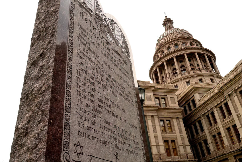 The Ten Commandments monument on the Texas Capitol grounds in Austin.