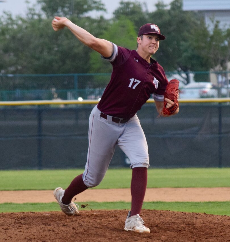 Travis Sykora fought through some wet weather and allowed two hits and two runs with eight strikeouts in five innings against Vista Ridge on Tuesady.