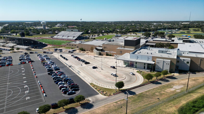Leander High School, seen on Sept. 29. 2022, Leander, Texas. Leander ISD&acirc;??s A.C. Bible Stadium is to the left.