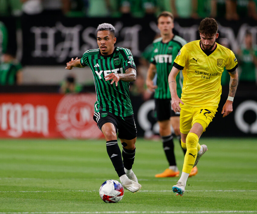Austin FC midfielder Daniel Pereira (6) moves the ball during a US Open Cup match between Austin FC and New Mexico United on May 10, 2023 in Austin.