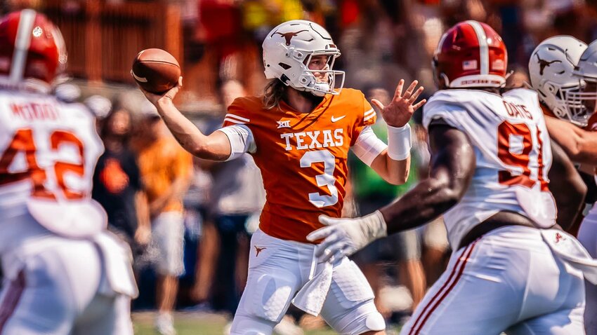 Texas quarterback Quinn Ewers passes the ball during last year's game against Alabama. Ewers left the game after sustaining a shoulder injury.