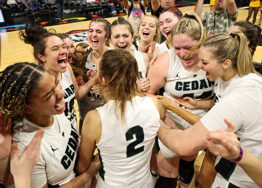 The Cedar Park Timberwolves celebrate their second straight state championship on March 5, 2022. This year, the Timberwolves return to the state tournament to face Mansfield Timberview in the 5A state semifinals on Thursday.