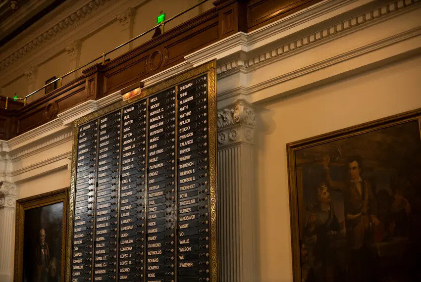 The House voting board in the Texas Capitol in Austin on May 29, 2023.