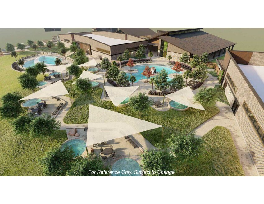 The spa complex company WorldSprings presented their concept plans for the Colorado hot springs-style, 8-acre development they hope to build in Cedar Park at the March 28, 2024, Cedar Park City Council meeting, which will feature a 25,000-square-foot building plus 40 pools, ranging from Dead Sea-style floating pools to artificial hot springs to cold plunge pools.