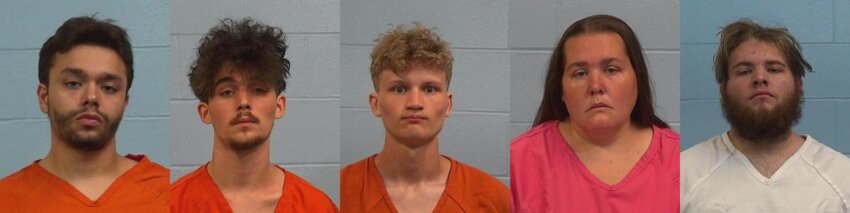 Five people have been arrested and charged in connection with the alleged kidnapping and shooting of a teenager near Leander.    Pictured (left to right): Matthew Sabedra, Tobias Rogers, Logan Humphries, Danyelle Marsh and Nathaniel Walker.
