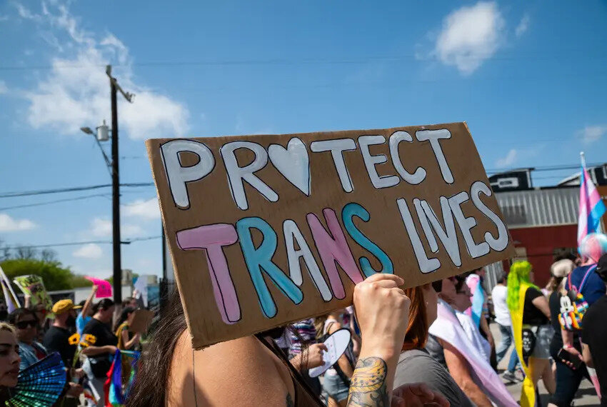 More than 300 activists and supporters marched from the Bexar County Courthouse to Crockett Park in “March for Us,” at the third annual celebration of Transgender Day of Visibility, on March 29, 2025, in San Antonio.