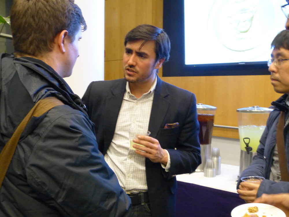 Rolling Stone writer Matthieu Aikins talks with Northwestern students after the James Foley Medill Medal for Courage award presentation.