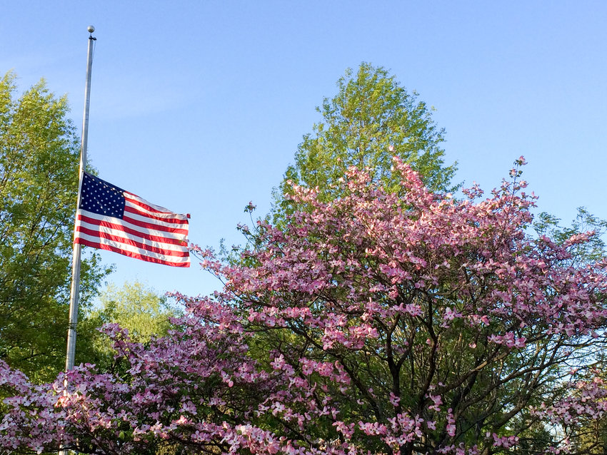 On Memorial Day the flag should be flown at half-staff from sunrise until noon only, then raised briskly to the top of the staff until sunset, in honor of the nation’s battle heroes.