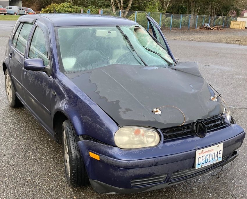 Volkswagen golf from hit and run on Bald Hill Road SE early Wednesday morning, April 4, 2023. According to witnesses, the driver left the car, entered another vehicle, and left.