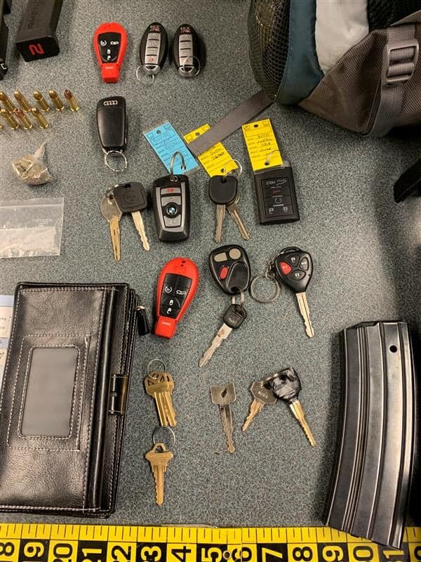 The keys that were found in the suspect's possession.