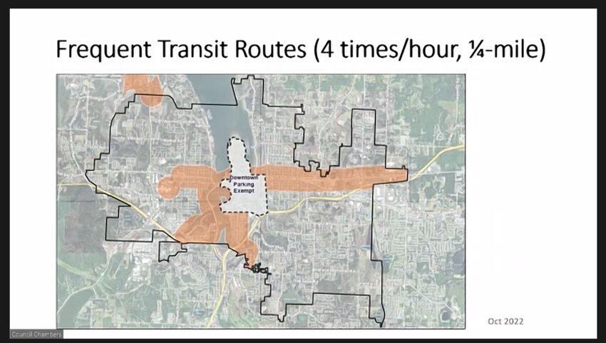 A map showing frequent transit routes in Olympia.