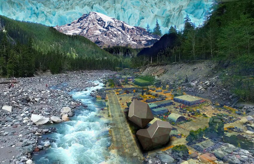 This concept image inspired by Mount Rainier and ‘glacial erratics’ inspired the building design, photo from Design Review Plan