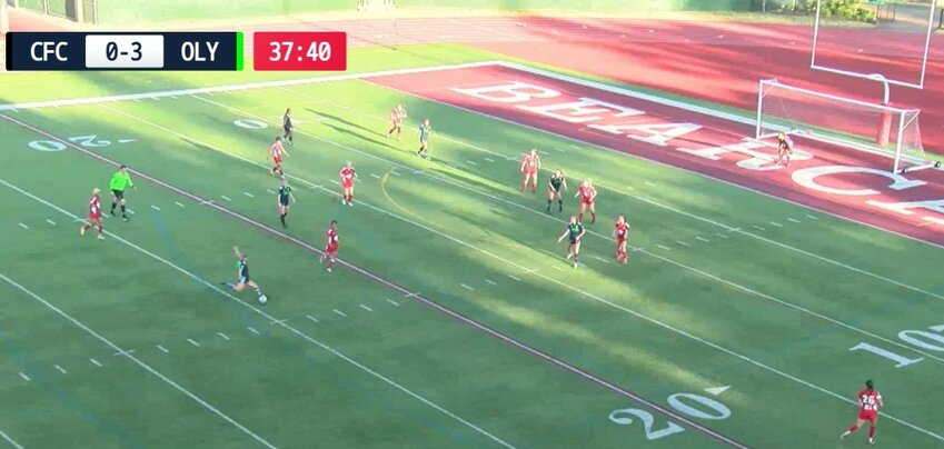An ambitious attempt from Sydney Stephens outside the box just goes above the crossbar.