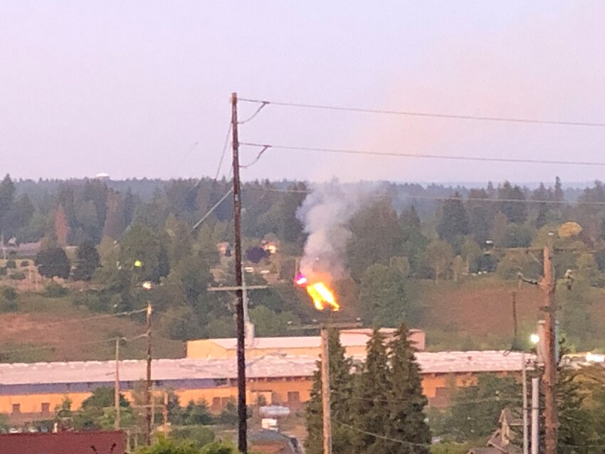 Seen from Tumwater Hill, the fire on July 4, 2023 burned hillside grasses and extended up the hill leading toward Cleveland Avenue.