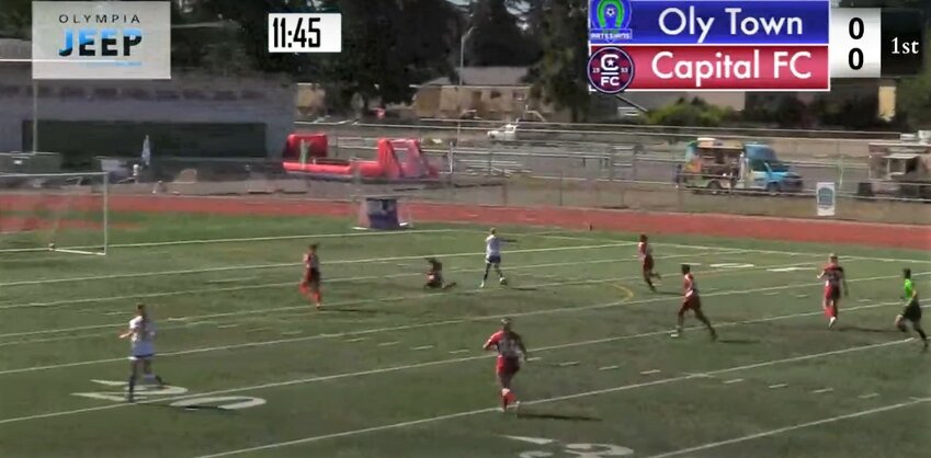 Sophia Green squares the opposite goalkeeper before slamming the ball to an empty net to make it 1-0.