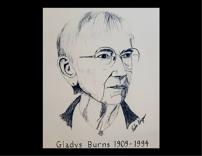 Sketched portrait of Gladys Burns on display in a conference room at the United Way in Olympia, Washington.