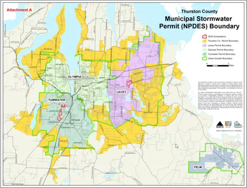 This map shows the geographical area covered by Thurston County’s municipal stormwater permit.