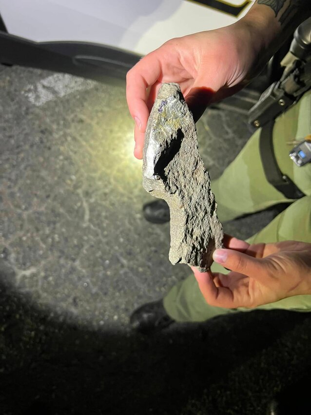 The rock that was thrown at a sheriff's deputy patrol car.