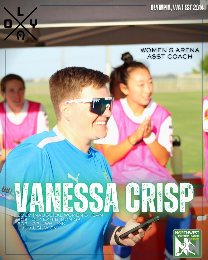 Vanessa Crisp is announced as assistant coach of the returning Oly Town FC women's arena soccer team.