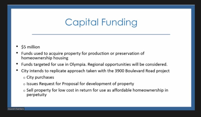 A $5 million grant request for capital funding to acquire property for production or preservation of homeownership housing.