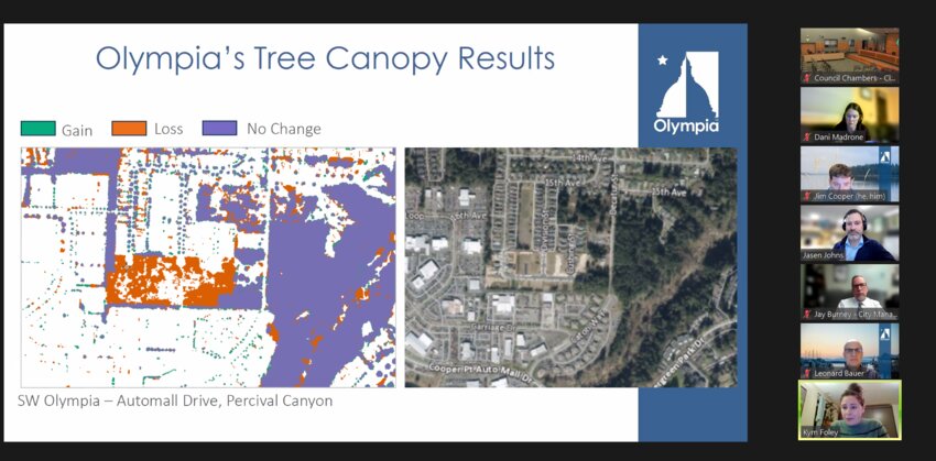 Olympia's Water Resources – Environmental planner Kym Foley presented a slide analyzing changes in canopy cover around Automall Drive.