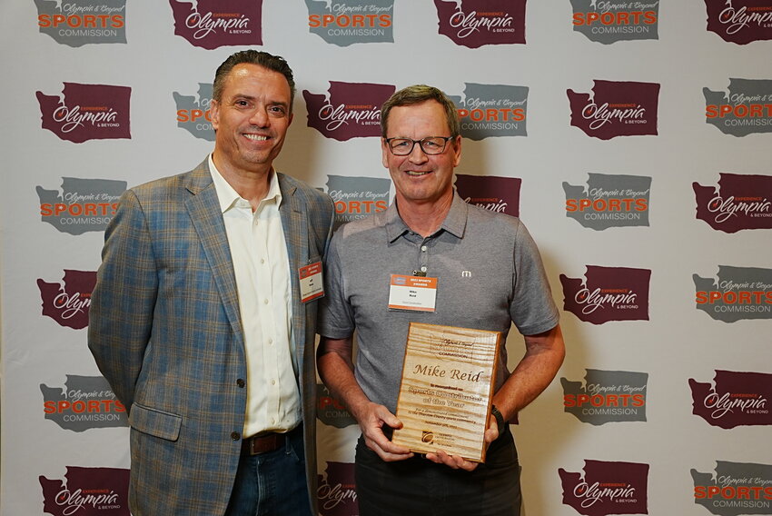 Sports Contributor of the Year – Jeff Bowe, Olympia & Beyond Sports Commission (Left) with North Thurston High School Basketball Coach Mike Reid (Right)