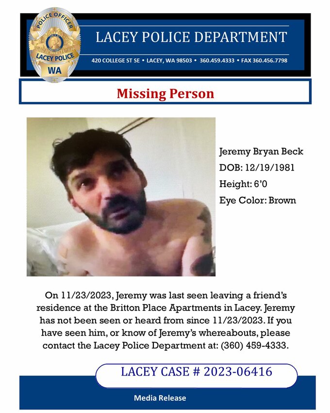 Lacey Police's poster for Jeremy Bryan Beck