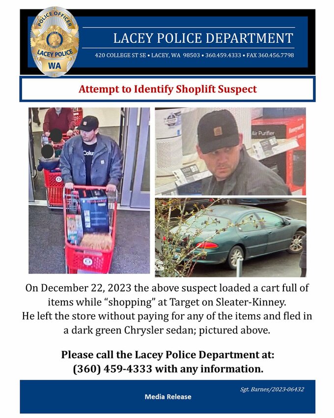 Lacey Police's social media poster of the Christmas theft in Target.