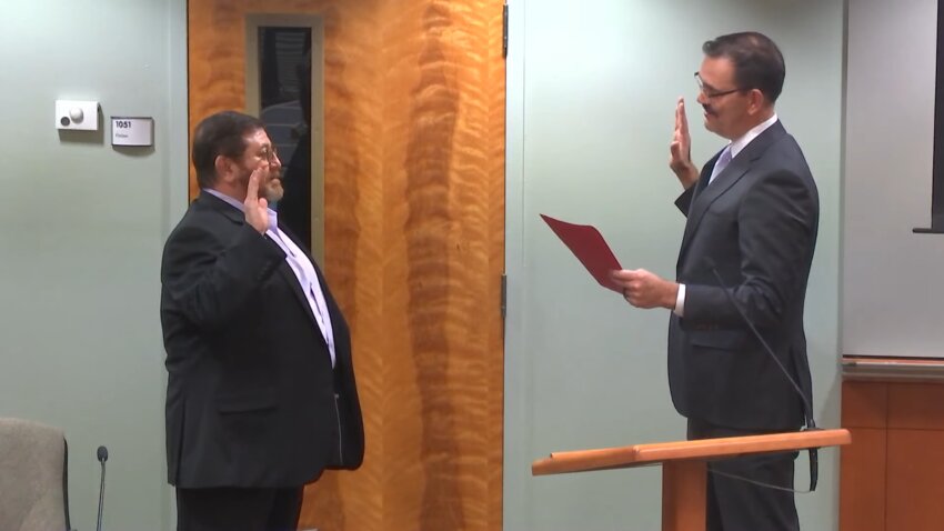 Lacey Councilmembers Malcolm Miller, Nicolas Dunning, and Lenny Greenstein took their oaths of office on Tuesday, January 2, 2024.