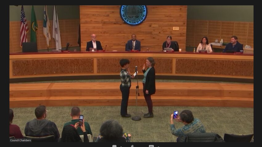 Councilmember Dani Madrone sworn in.