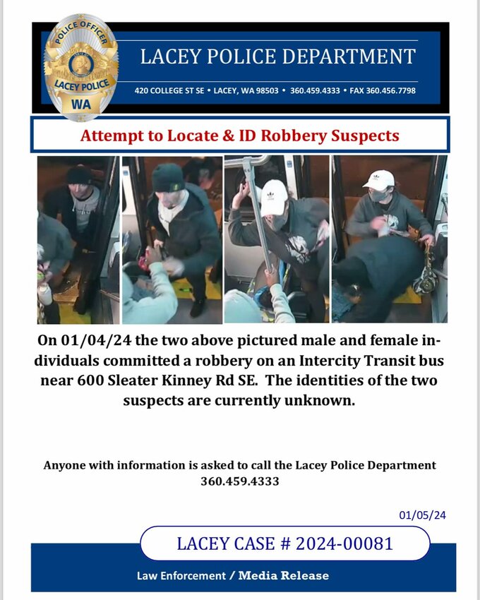 Lacey Police Department's social media post on the bus robbers.