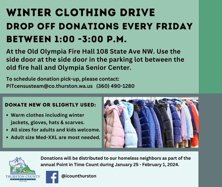 Thurston County's Winter Drive Donation social media poster.
