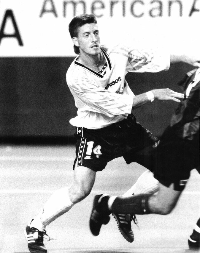 New Oly Town FC USL2 head coach Jason Dunn representing the Seattle Sounders in his playing days in 1994