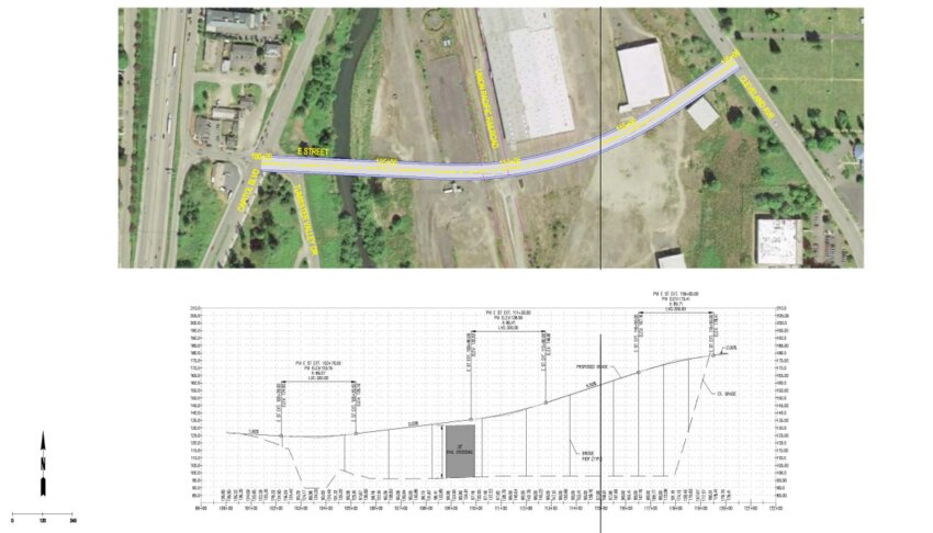 An earlier alternative studied by SCJ Alliance shows the E Street extension ascending directly up to Cleveland Avenue.