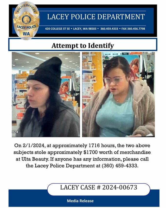 Lacey Police's social media post seeking help from the public identifying the suspects.
