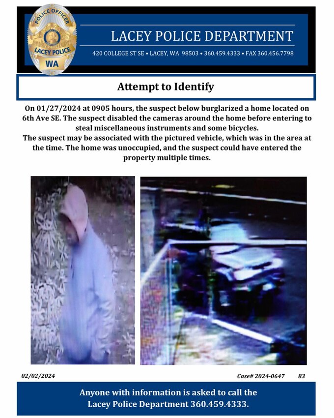 Lacey PD's social media post on the suspect.