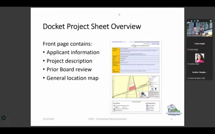 The new docket project sheet summarizes each application.