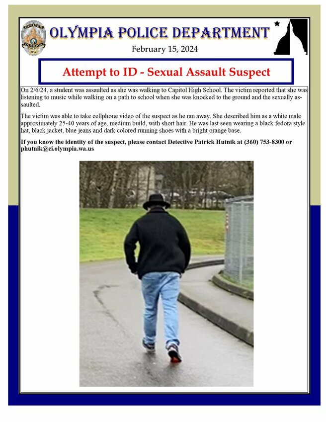 Olympia Police Dpartment's social media poster regarding the sexual assault incident.