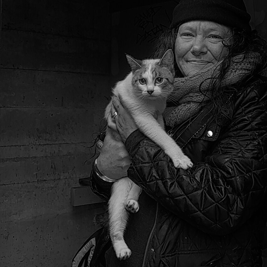 Corrina and Grace:  Homeless for six years, Corrina said her cat was her “saving Grace.”