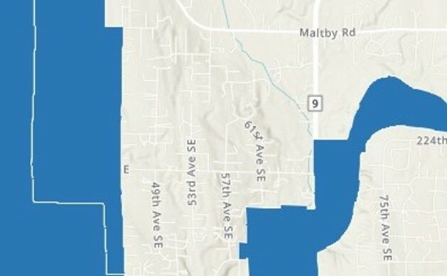 Map of part of Bothell’s Urban Growth Area, in blue.