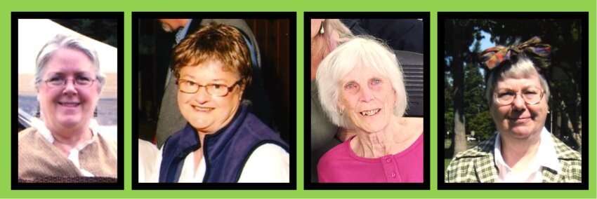 Portraits of the remaining members of the Tumwater Historical Society’s (THA) executive board, Karen Johnson, Anne Kelleher, Corinne Tobeck, and Sandi Gray.