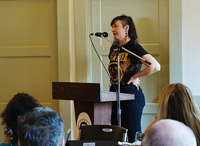 E4E alumna and Ilk Beer founder Abe Burt speaks to the audience on May 31, 2024.