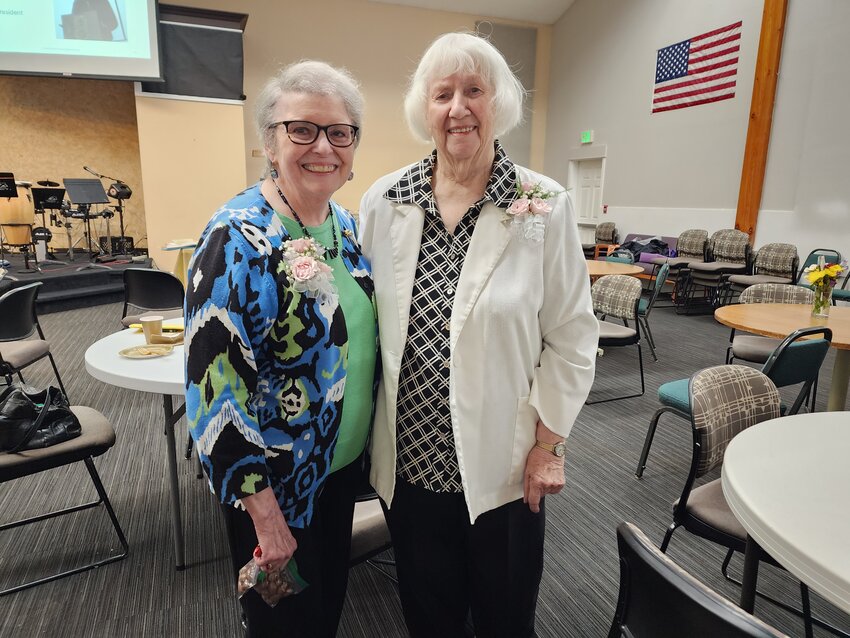 Ann Olson and Alma Greenwood at the recent Olympia Genealogical Society (OGS) 50th celebration. May 18, 2024.