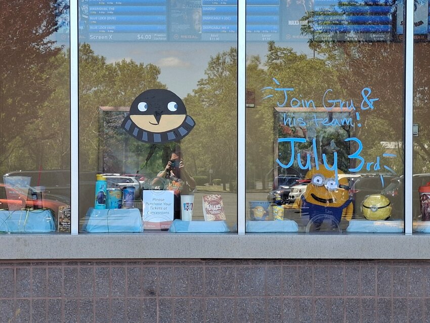 The Box Office window at Regal Theatre in Lacey celebrated the arrival of the latest release in the Minions universe of movies, Despicable Me 4.