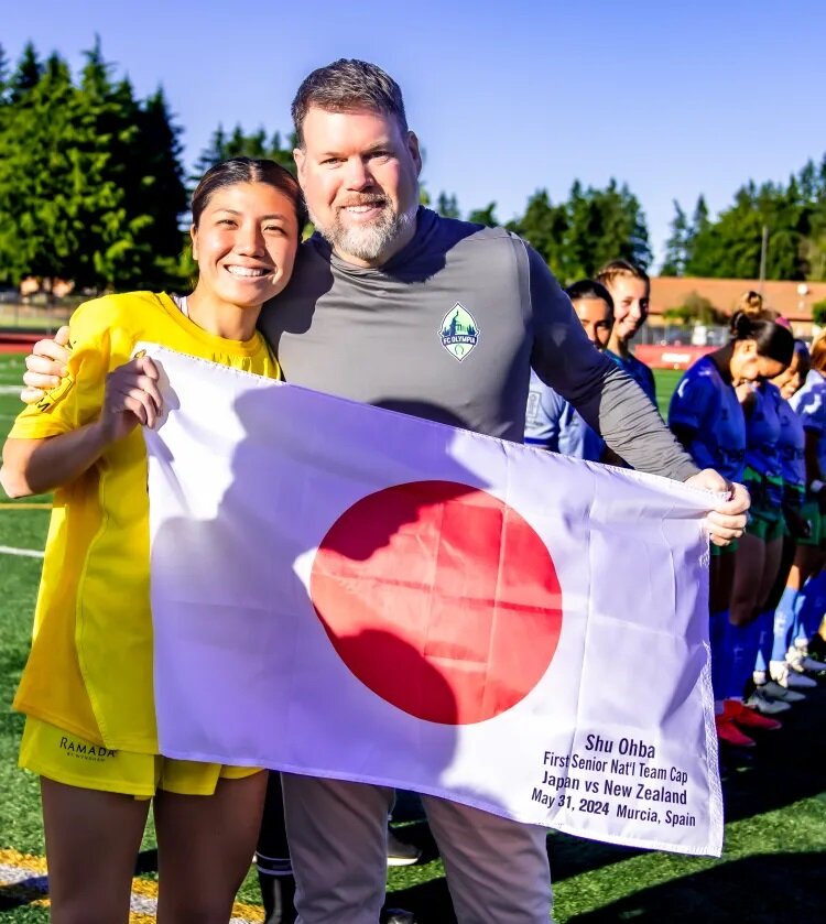 FC Olympia goalkeeper Shu Ohba was honored after getting her first cap for Japan in May.