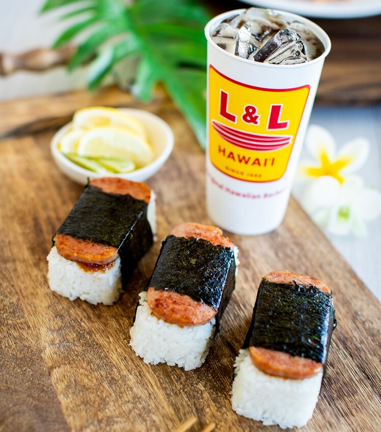 Spam musubi is a rice and spam snack that originated in Hawaii.