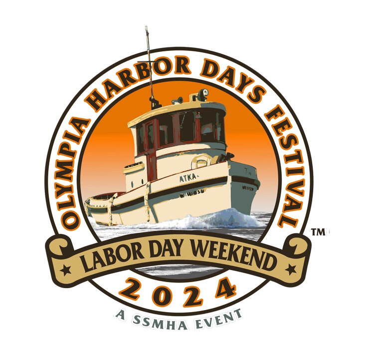 This year’s logo is the Atka tugboat, which has been part of 35 (and counting) Olympia Harbor Days events since 1976 and may hold the record for individual vessel participation.  She was present in 1976, 1981, 1985 through 1987, 1990 through 1992, and 1994 through 2017, 2019, 2022 and 2023.