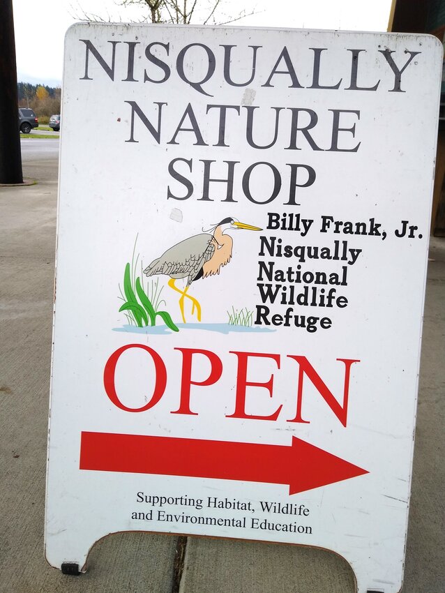 Nisqually Nature Shop sign at the Billy Frank, Jr. Nisqually National Wildlife Refuge